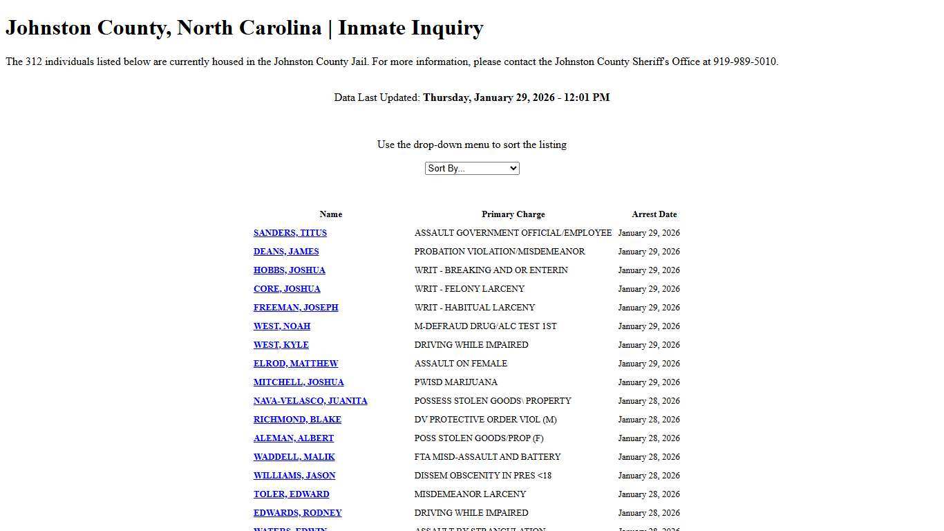 Johnston County, North Carolina Inmate Inquiry